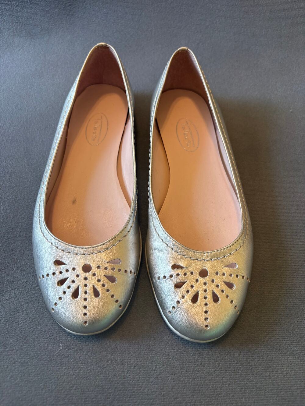 Talbots Metallic Silver Leather Ballet Flats Size 7.5B